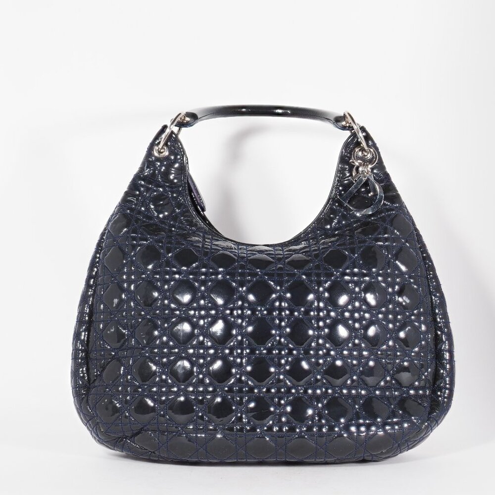 Christian Dior Midnight Blue Cannage Patent Hobo Bag